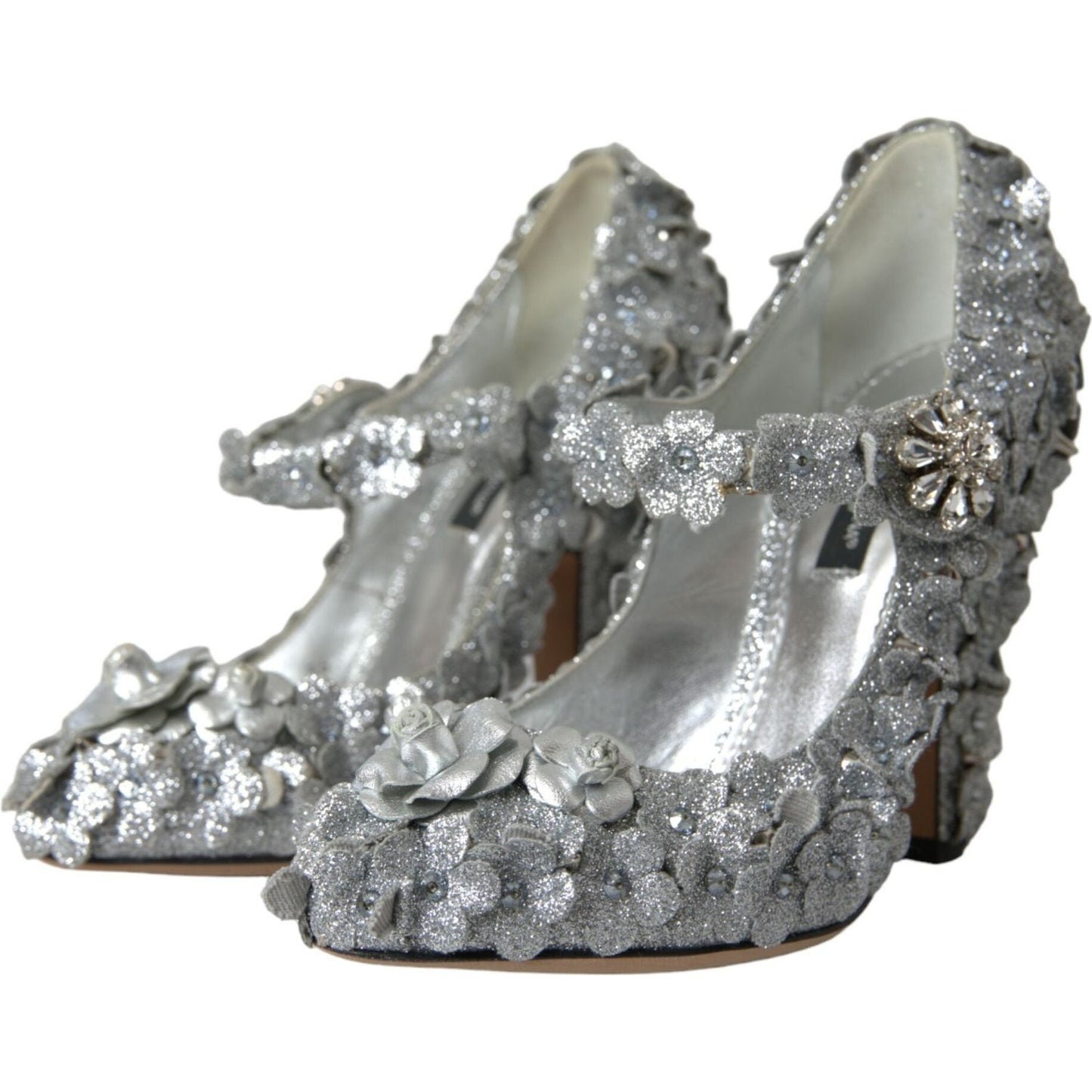 Dolce & Gabbana Silver Floral Crystal Mary Jane Pumps Shoes Dolce & Gabbana