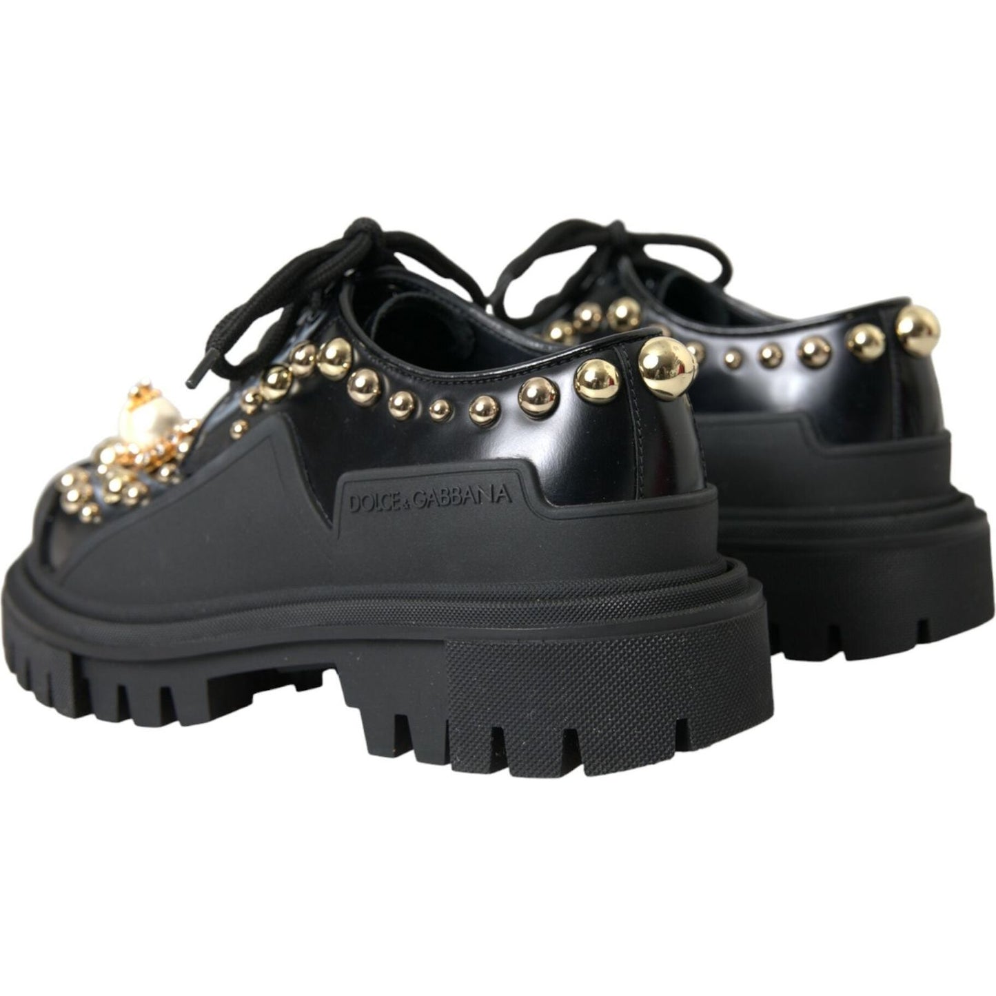 Dolce & Gabbana Black Leather Trekking Derby Embellished Shoes Dolce & Gabbana