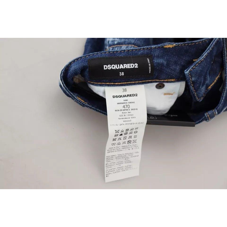 تنورة جينز بوسطن قصيرة من Dsquared² Blue Icon بخصر عالٍ