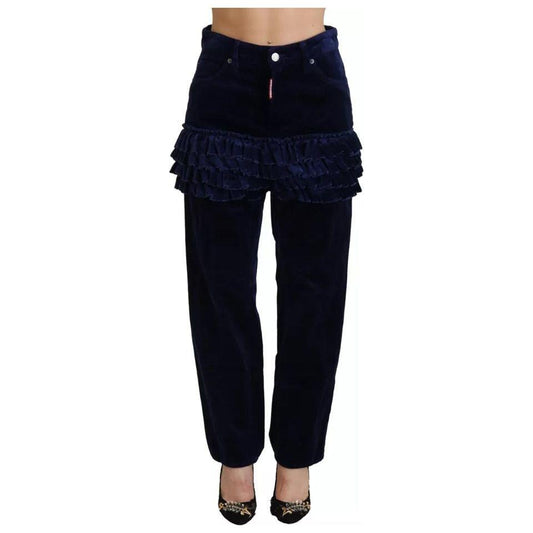 Dsquared² Blue Ruffles HighWaist Cotton Denim Boston Fit Pants Dsquared²