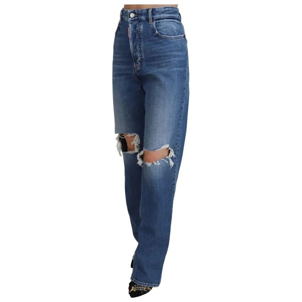 Dsquared² Blue Distressed High Waist Straight Denim Jeans Dsquared²