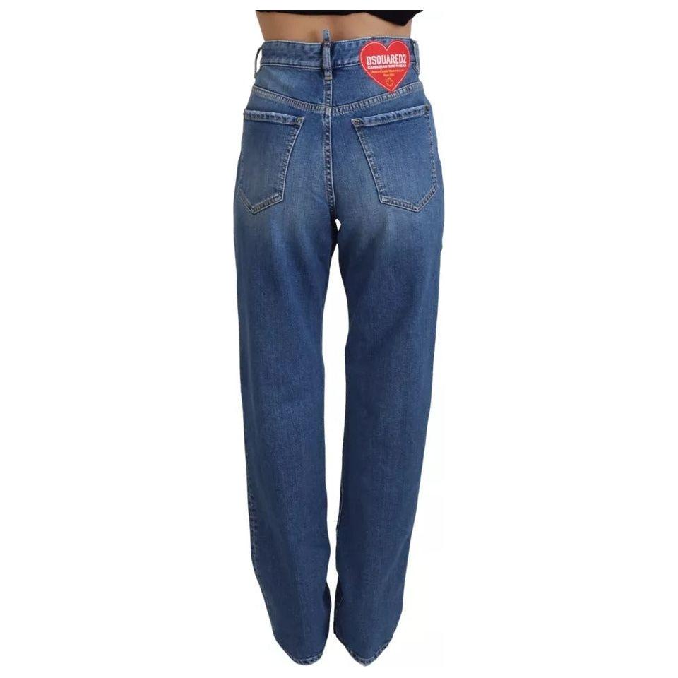 Dsquared² Blue Distressed High Waist Straight Denim Jeans Dsquared²