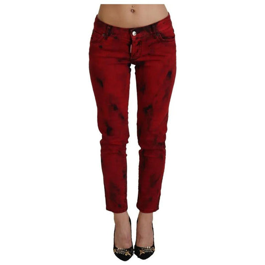 Dsquared² Red Low Waist Cotton Stretch Skinny Pants Dsquared²