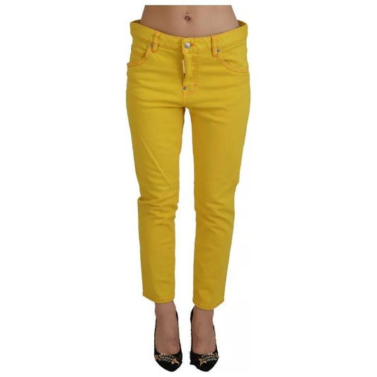 Dsquared² Yellow Cotton Low Waist Crop Denim Cool Girl Jeans Dsquared²