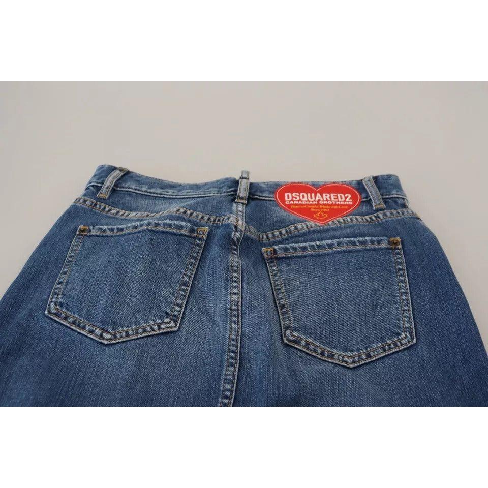 Dsquared² Blue Distressed High Waist Pencil Cut Denim Skirt Dsquared²