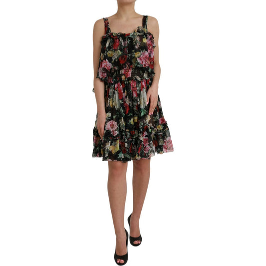 Dolce & Gabbana Black Floral Silk A-line Sleeveless Dress Dolce & Gabbana