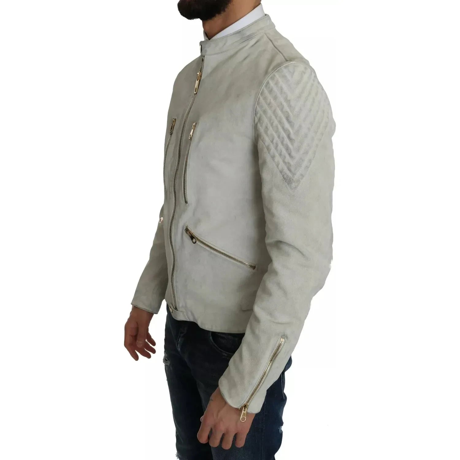 Dolce & Gabbana Leather White Biker Motorcycle Jacket