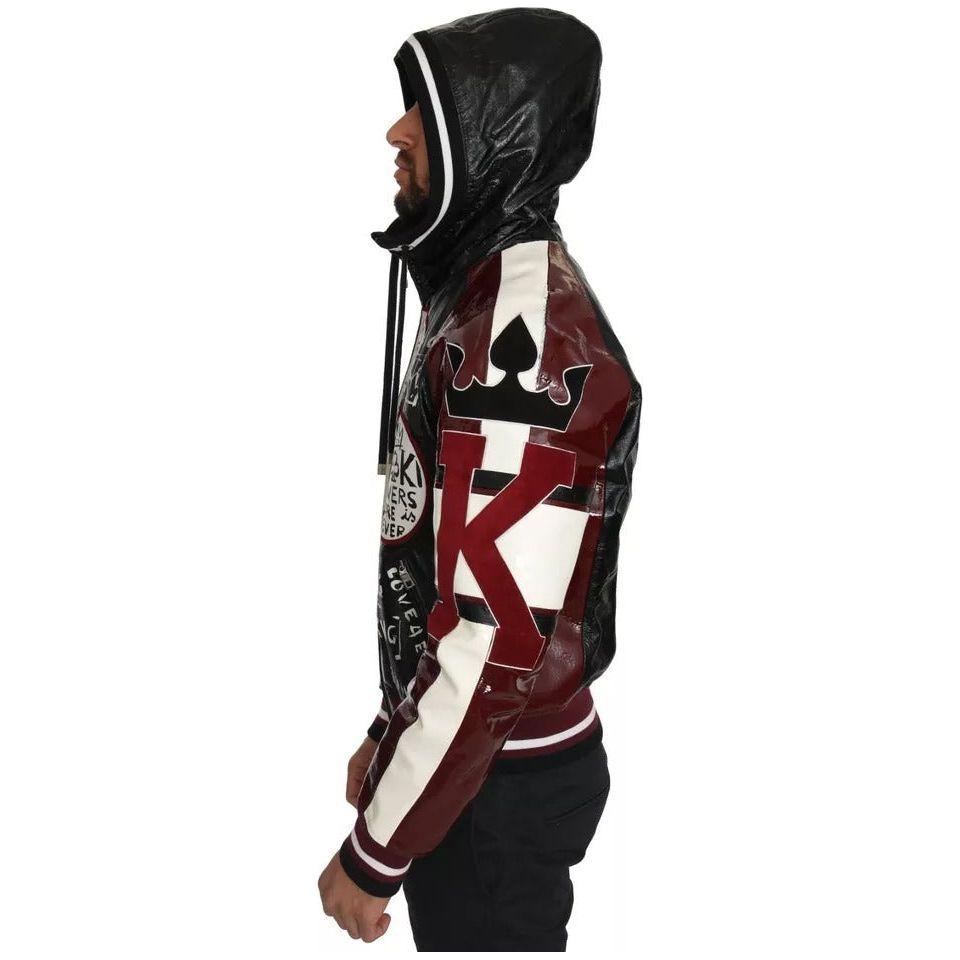 Dolce & Gabbana Black Bordeaux Hooded Leather DG King of Love Jacket Dolce & Gabbana