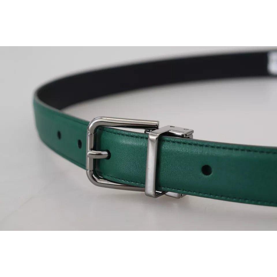 Dolce & Gabbana Green Calf Leather Silver Tone Metal Buckle Belt Dolce & Gabbana