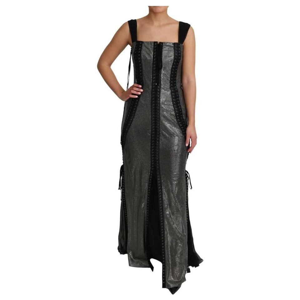 Dolce & Gabbana Black Crystals Lace Up Runway Gown Dress Dolce & Gabbana