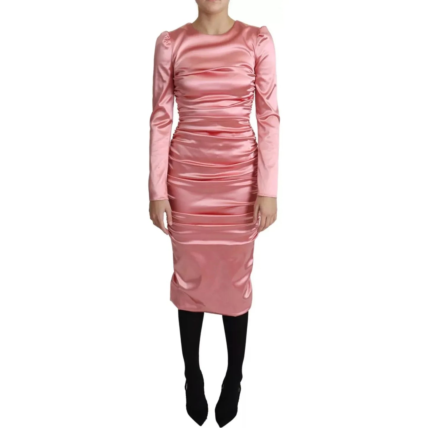 Dolce & Gabbana Pink Long Sleeves Bodycon Sheath Midi Dress Dolce & Gabbana