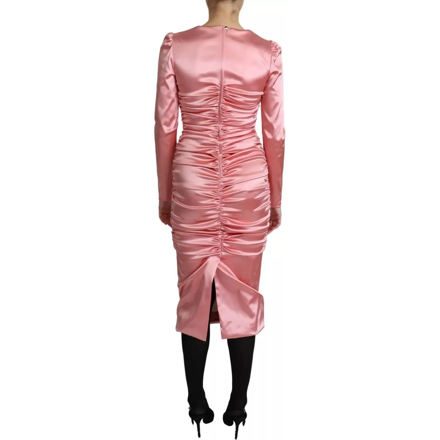 Dolce & Gabbana Pink Long Sleeves Bodycon Sheath Midi Dress Dolce & Gabbana