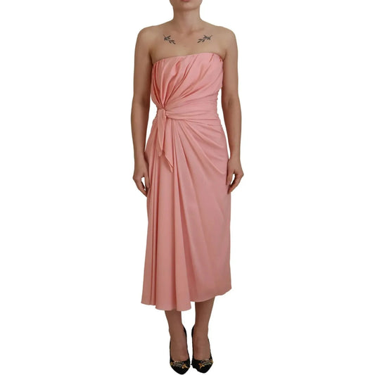 Dolce & Gabbana Pink Silk Stretch Strapless Sheath Midi Dress Dolce & Gabbana