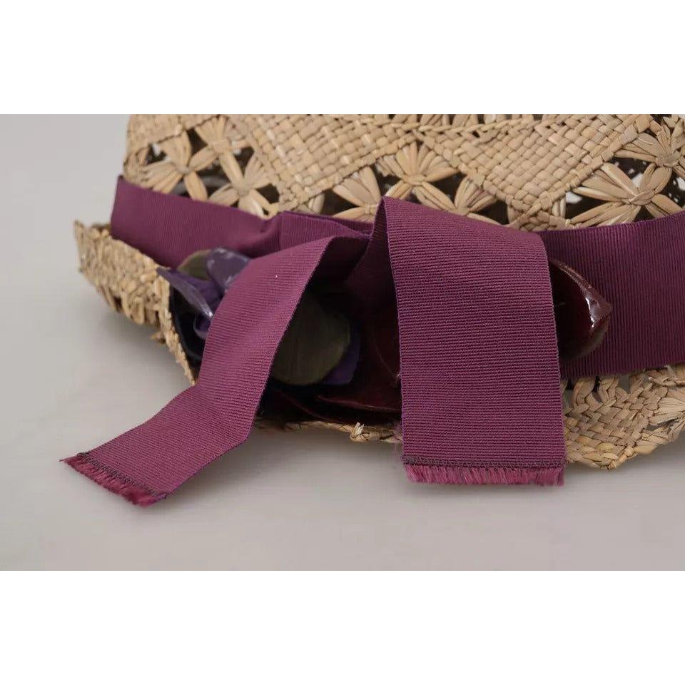 قبعة من القش مزينة بشرائط زهرية بنية اللون من دولتشي آند غابانا