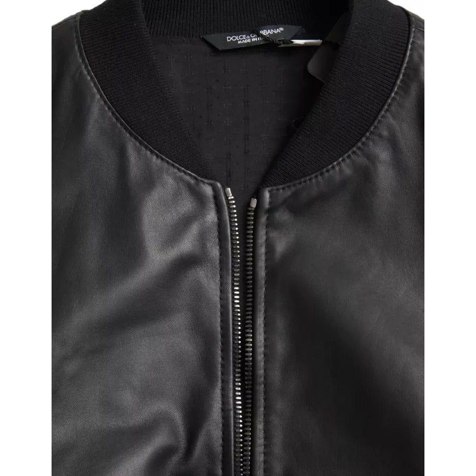 Dolce & Gabbana Black Bomber Leather Full Zip Biker Blouson Jacket Dolce & Gabbana