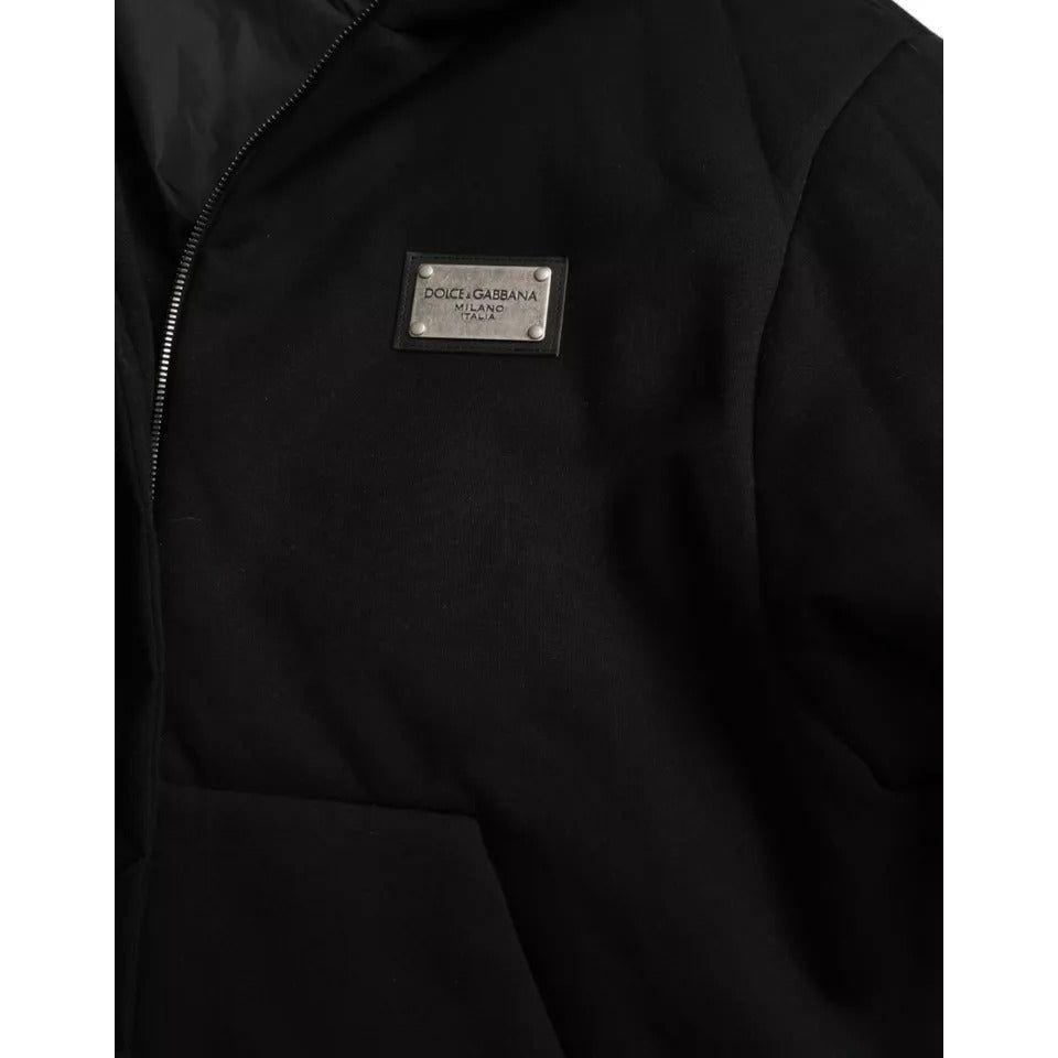 Dolce & Gabbana Black Cotton Hooded Logo Bomber Jacket Dolce & Gabbana