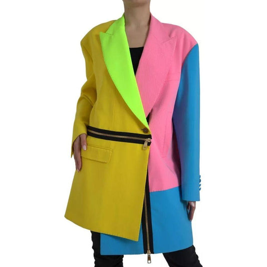 Dolce & Gabbana Multicolor Patchwork Peak Lapel Coat Jacket Dolce & Gabbana