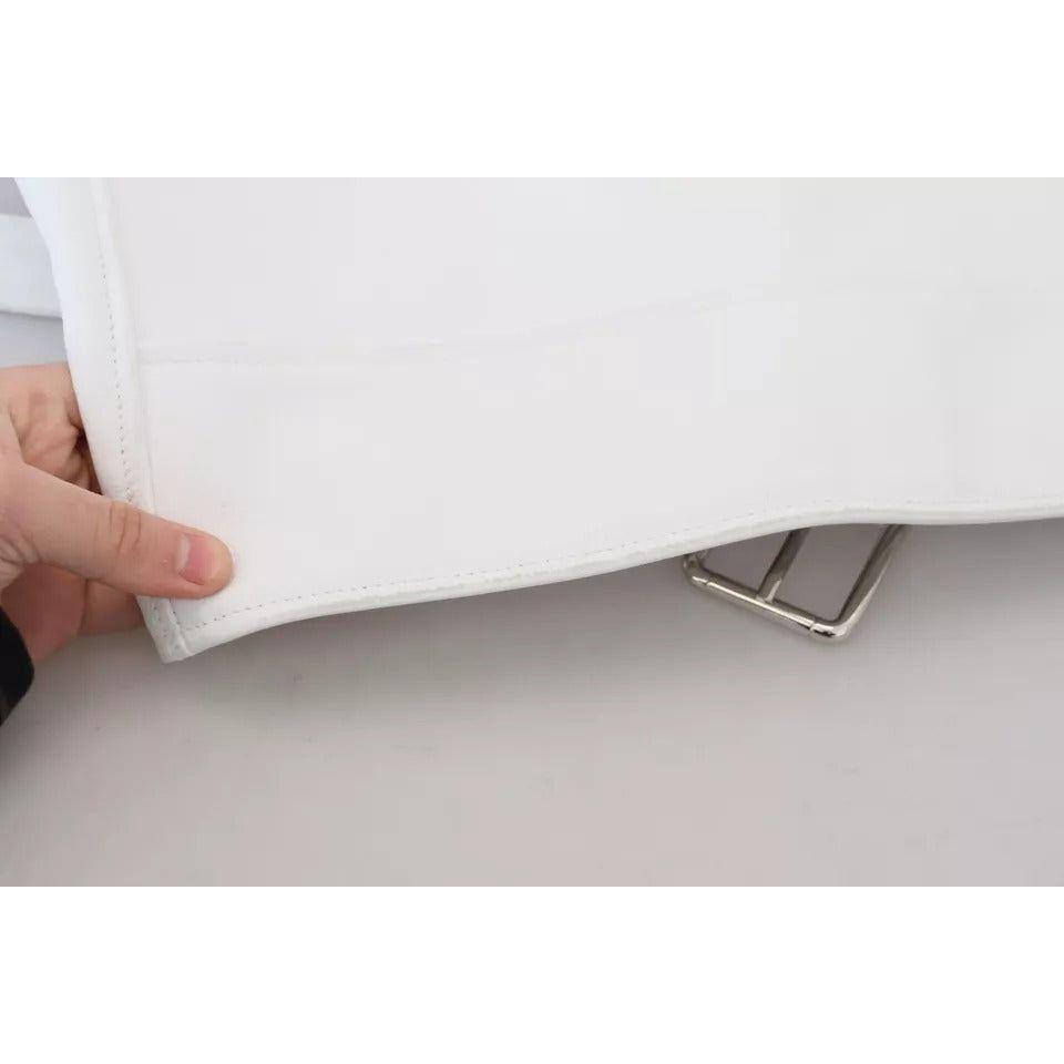 معطف بايكر جلدي أبيض بسحاب من دولتشي آند غابانا