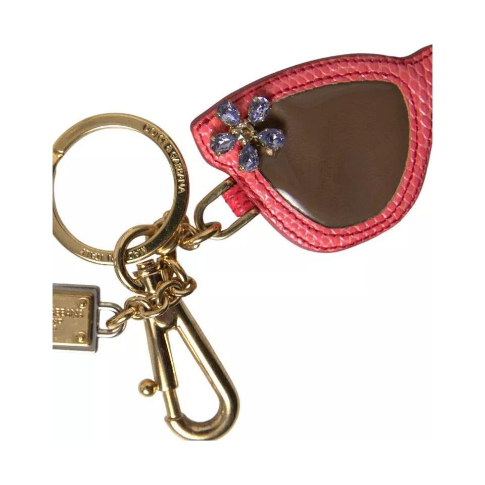 Dolce & Gabbana Red Leather Crystal Sunglasses Gold Metal Keyring Keychain Dolce & Gabbana