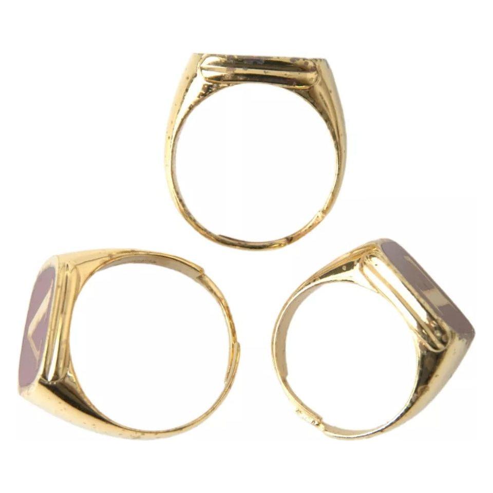 Dolce & Gabbana Gold Brass LOVE Enamel Set of 3 Ring Dolce & Gabbana