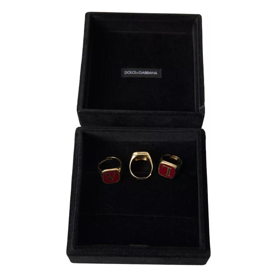 Dolce & Gabbana Gold Brass LOVE Enamel Set of 3 Ring Dolce & Gabbana