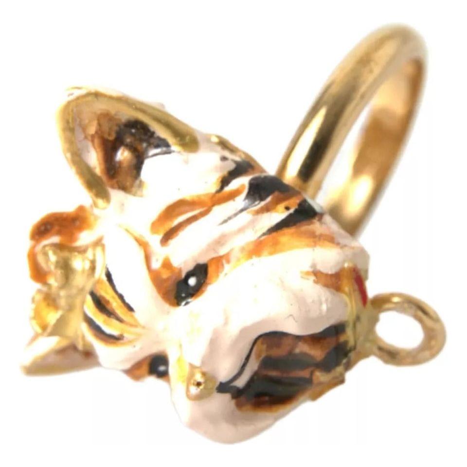 Dolce & Gabbana Gold Brass Resin Beige Dog Pet Accessory Ring Dolce & Gabbana