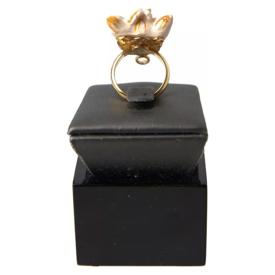 Dolce & Gabbana Gold Brass Resin Beige Dog Pet Accessory Ring