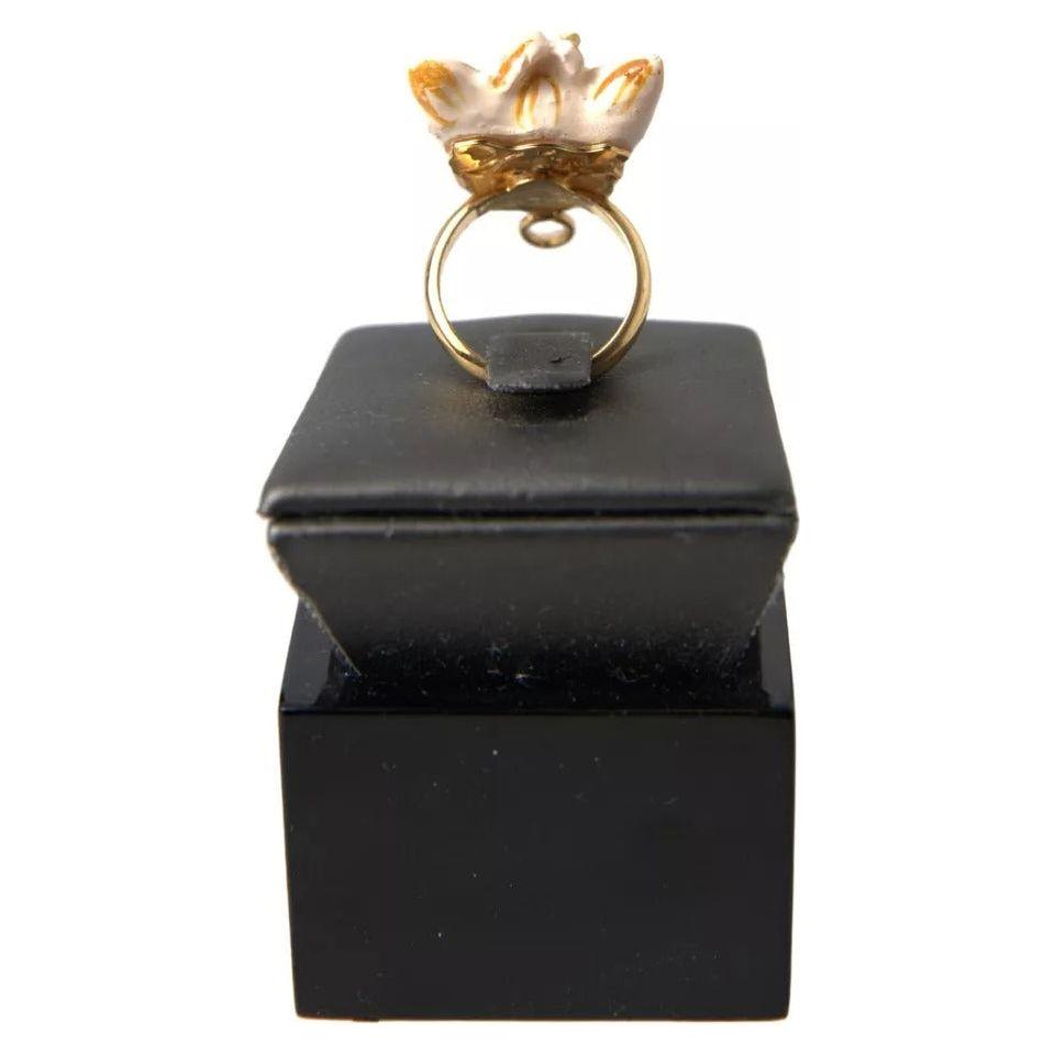 Dolce & Gabbana Gold Brass Resin Beige Dog Pet Accessory Ring Dolce & Gabbana