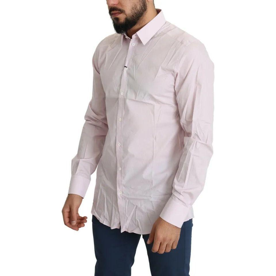 Dolce & Gabbana Light Pink Cotton Men Formal GOLD Dress Shirt Dolce & Gabbana