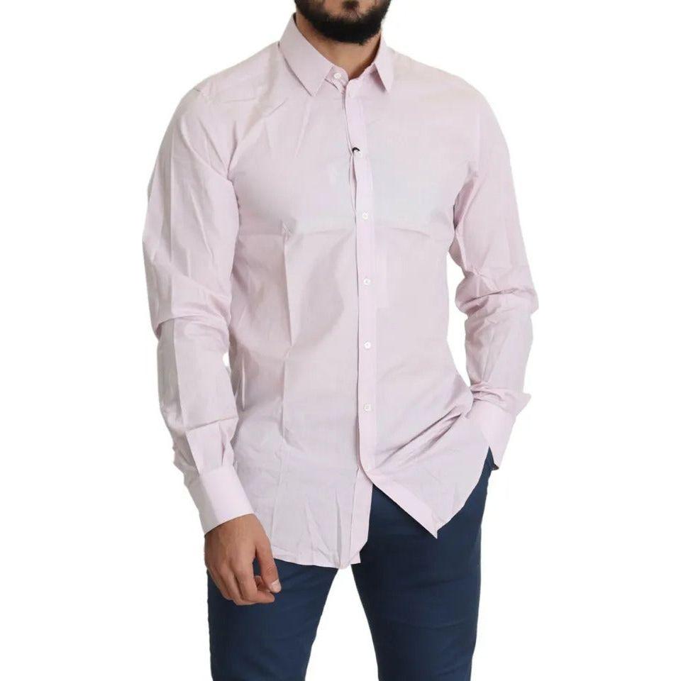 Dolce & Gabbana Light Pink Cotton Men Formal GOLD Dress Shirt Dolce & Gabbana