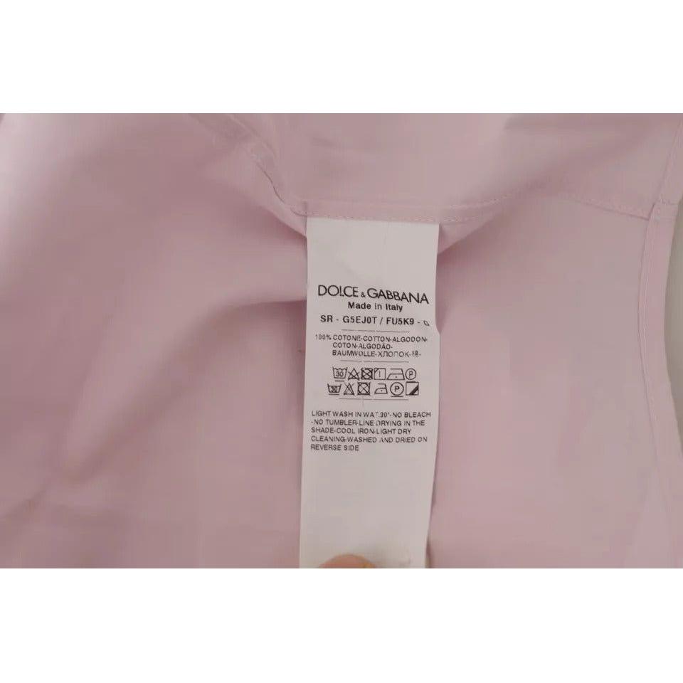 Dolce & Gabbana Light Pink Cotton Dress Formal Men GOLD Shirt Dolce & Gabbana