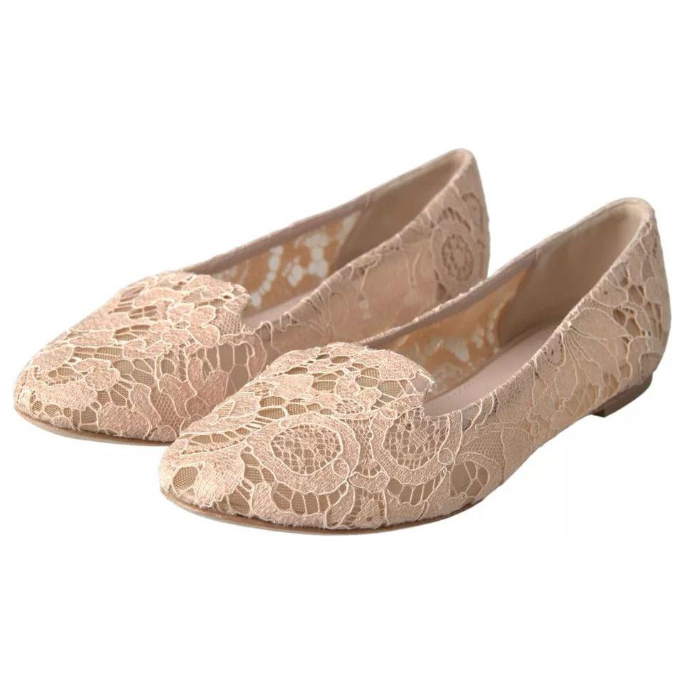 Dolce & Gabbana Beige Floral Lace Loafers Flats Shoes Dolce & Gabbana