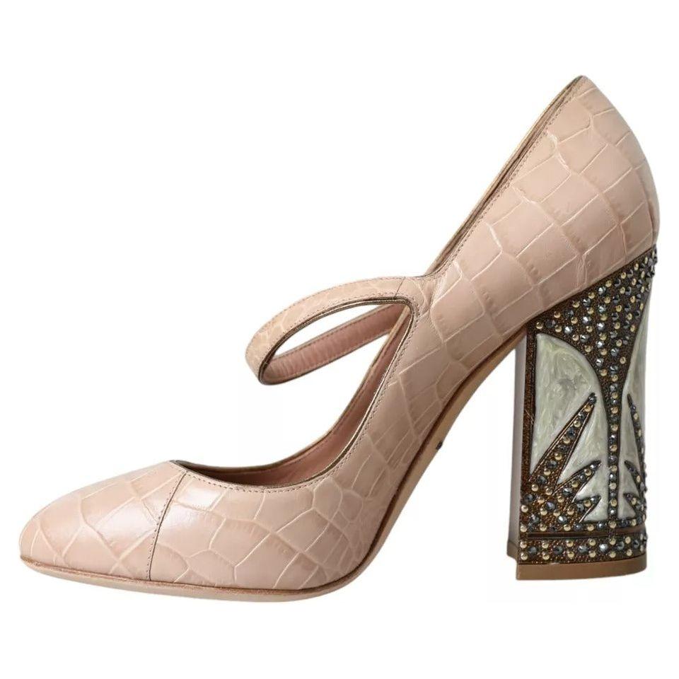 Dolce & Gabbana Beige Leather Mary Janes Embellished Shoes Dolce & Gabbana