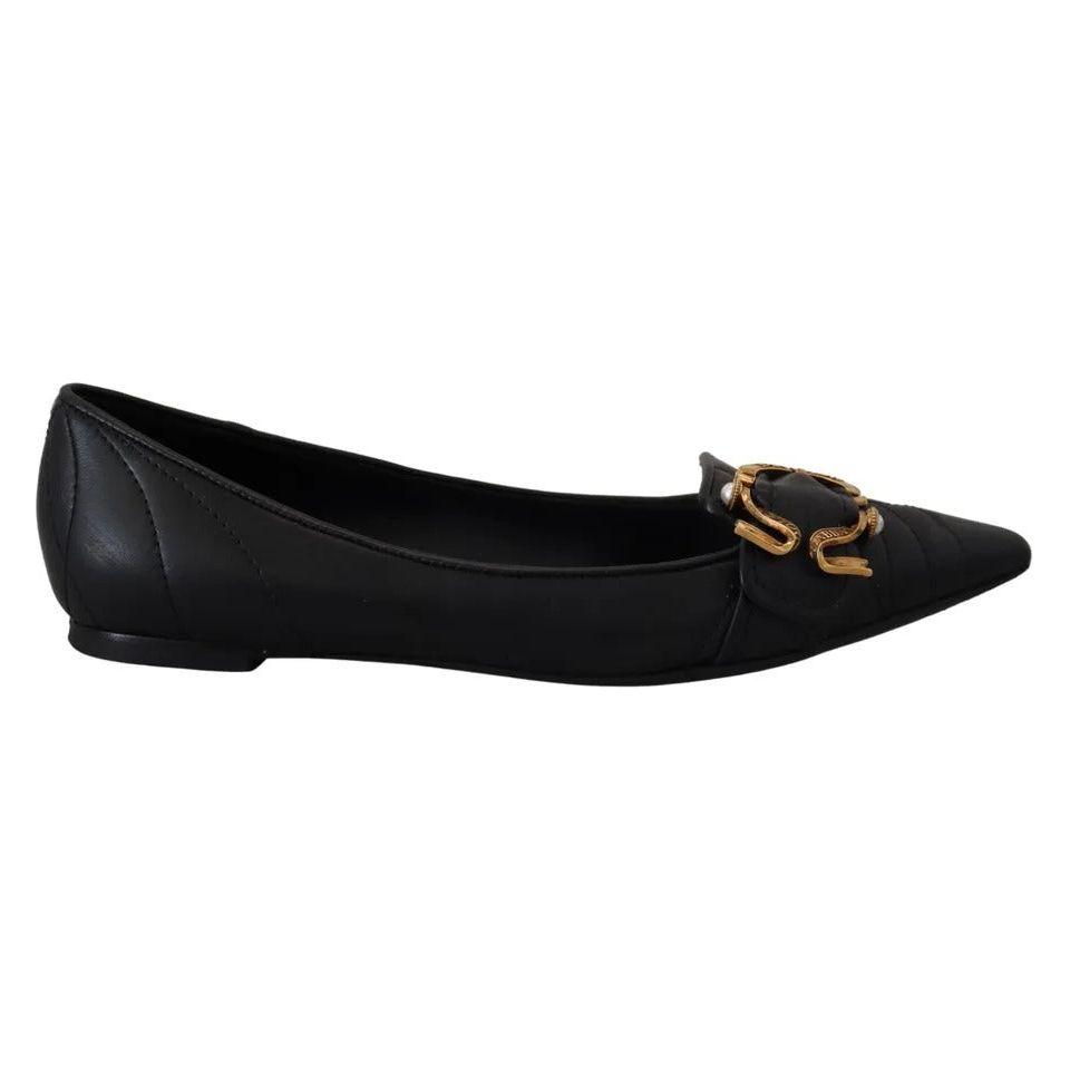 Dolce & Gabbana Black Devotion Leather Pointy Flats Shoes Dolce & Gabbana