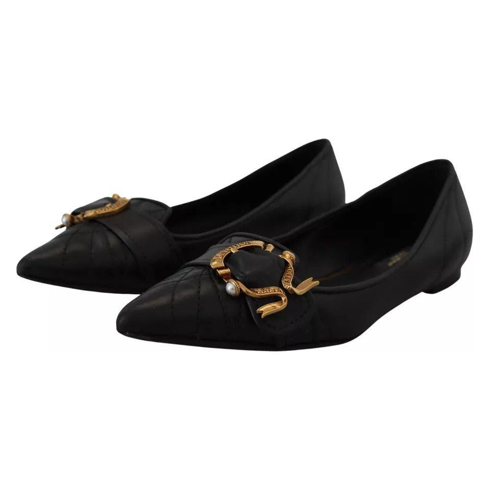 Dolce & Gabbana Black Devotion Leather Pointy Flats Shoes Dolce & Gabbana