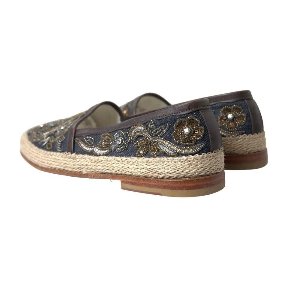 Dolce & Gabbana Blue Embroidered Denim Men Espadrilles Shoes Dolce & Gabbana