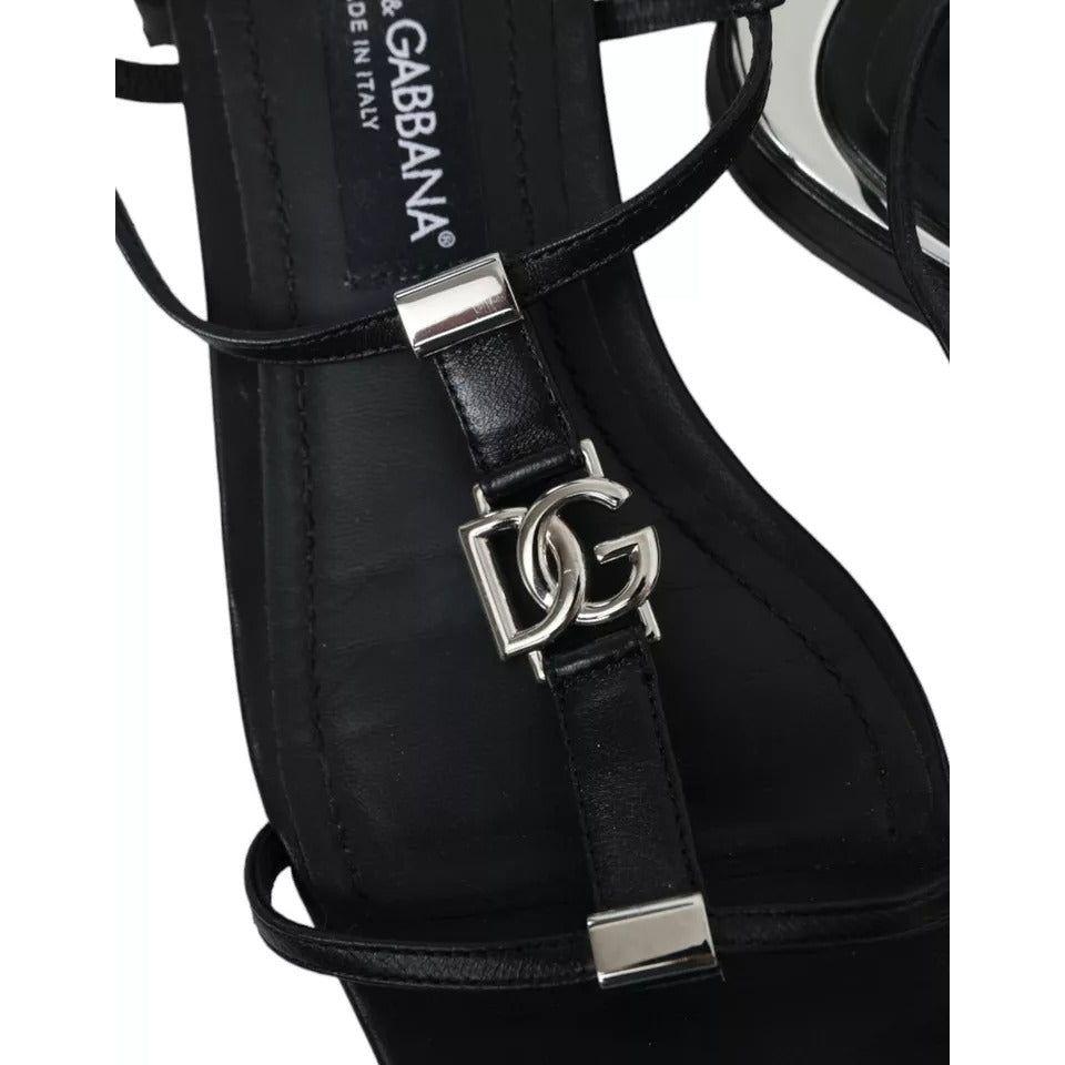 Dolce & Gabbana Black Leather DG Logo Flats Sandals Shoes Dolce & Gabbana