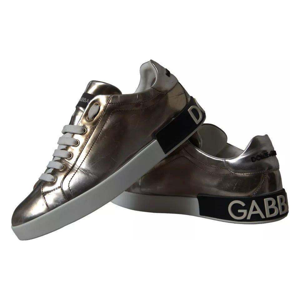 Dolce & Gabbana Bronze Leather Logo Sneaker Portofino Shoes Dolce & Gabbana