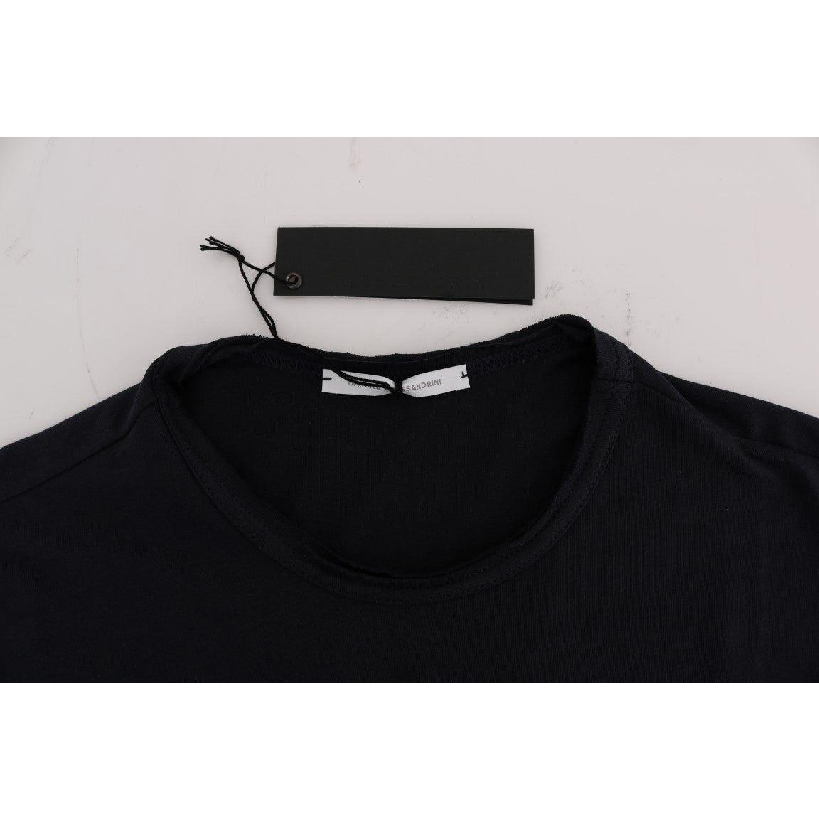 时尚蓝色棉质圆领 T 恤