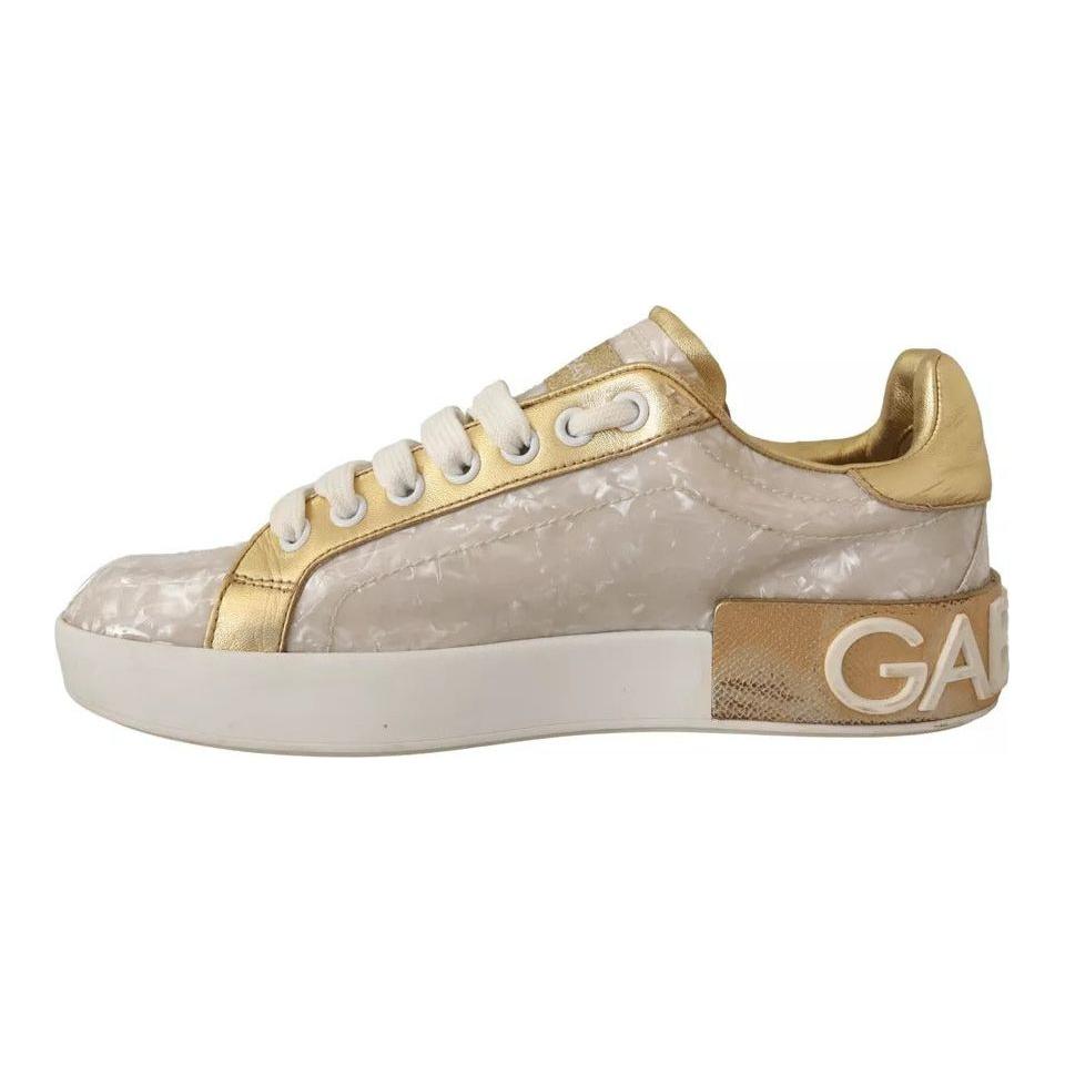 Dolce & Gabbana White Portofino Mother Of Pearl Sneakers Casual Shoes Dolce & Gabbana