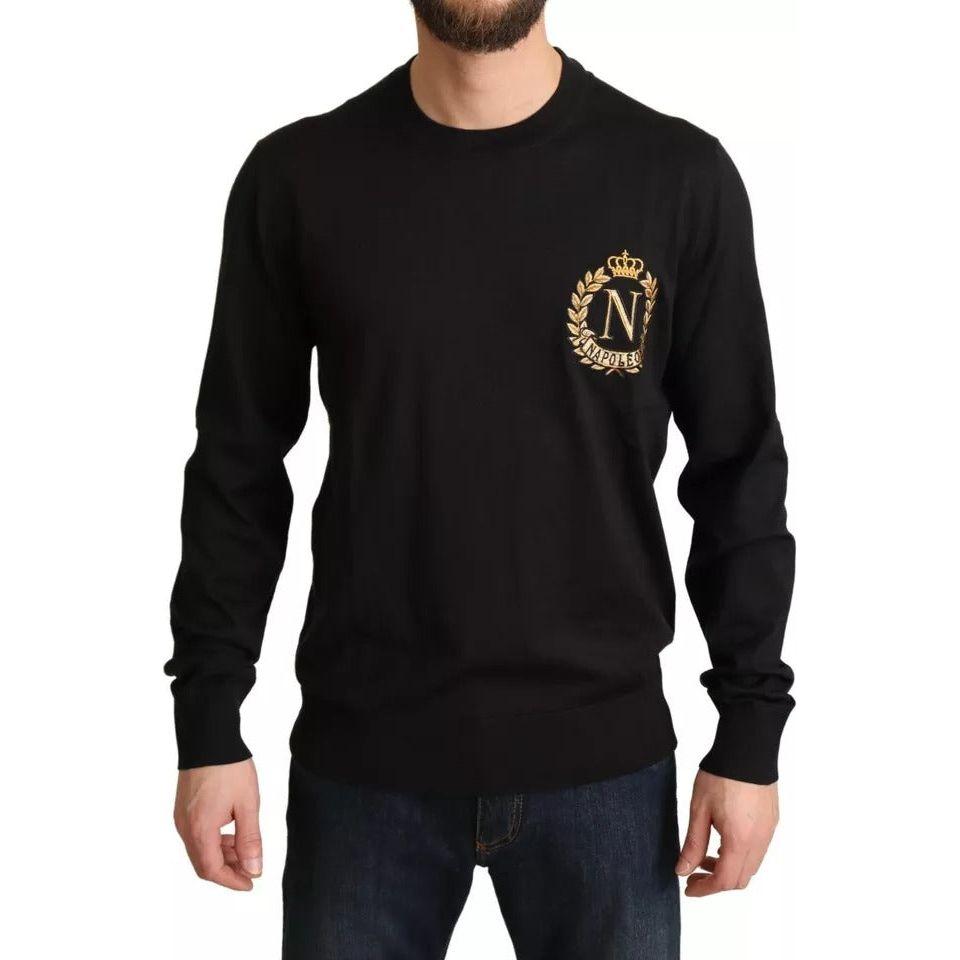 Dolce & Gabbana Black Wool Silk Napoleon Gold Sweater Dolce & Gabbana