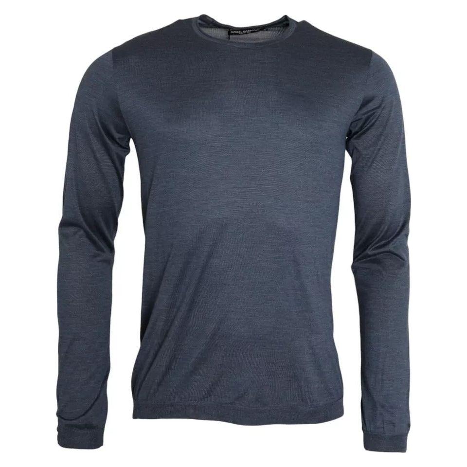 Dolce & Gabbana Dark Blue Silk Round Neck Pullover Sweater Dolce & Gabbana