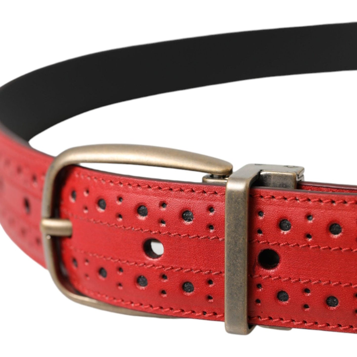 Dolce & Gabbana Red Perforated Leather Metal Buckle Belt Men Dolce & Gabbana