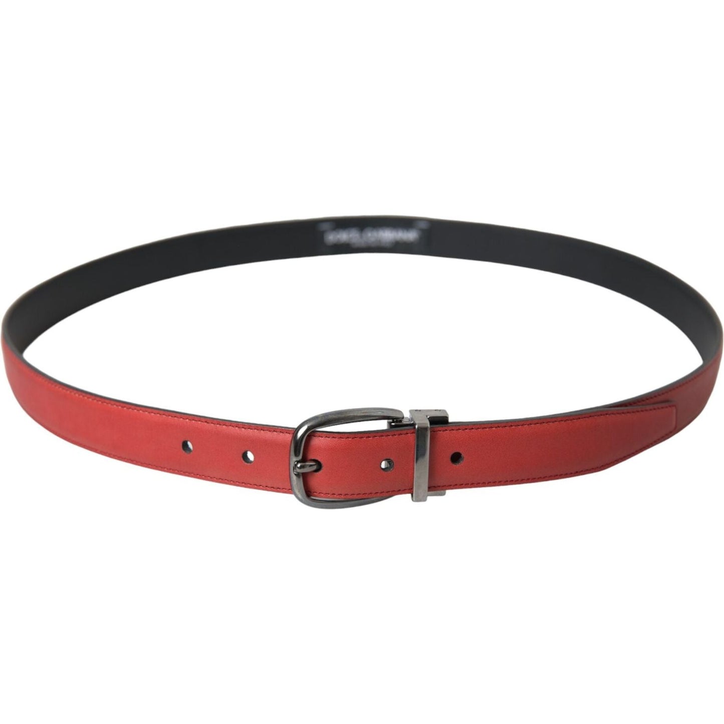 Dolce & Gabbana Red Leather Silver Metal Buckle Belt Men Dolce & Gabbana