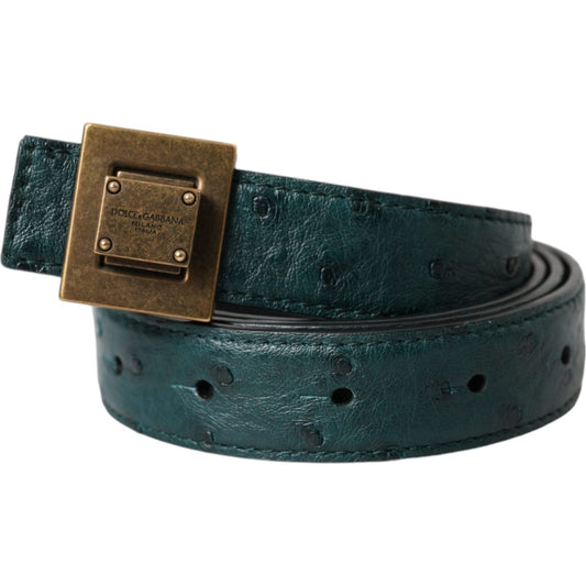 Dolce & Gabbana Dark Green Leather Square Metal Buckle Belt Dolce & Gabbana