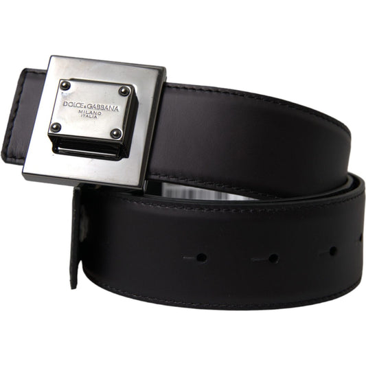 Dolce & Gabbana Black Calf Leather Square Metal Buckle Belt Dolce & Gabbana