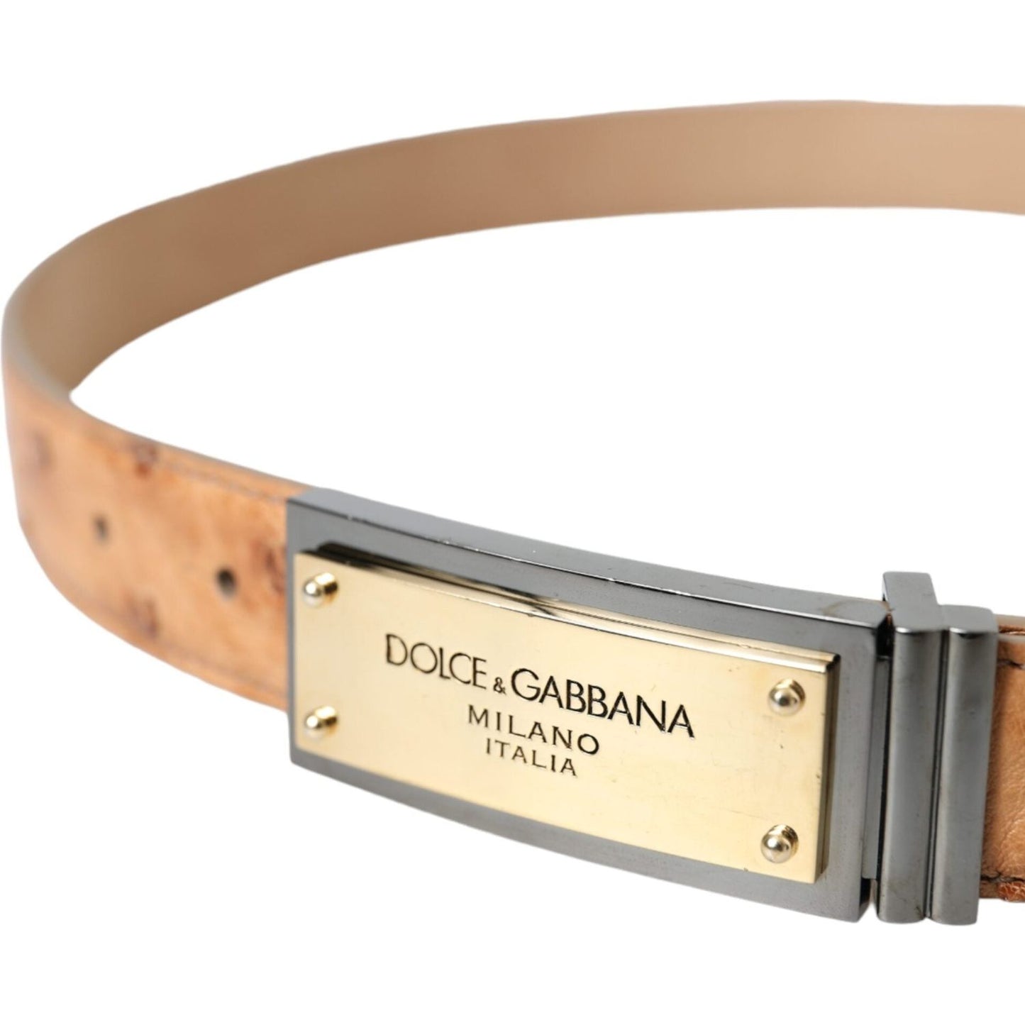 Dolce & Gabbana Beige Leather Gold Logo Engraved Buckle Belt Dolce & Gabbana