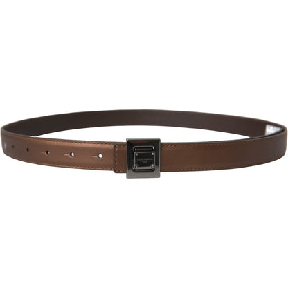 Dolce & Gabbana Bronze Leather Square Metal Buckle Belt