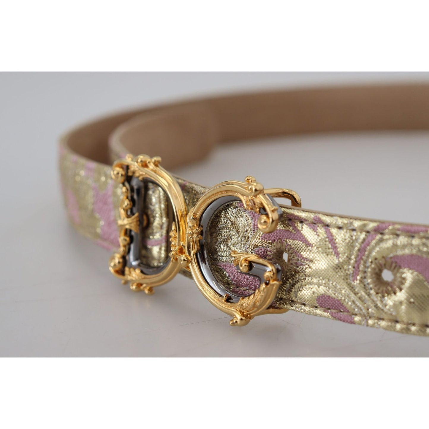 Dolce & Gabbana Pink Jaquard DG Logo Gold Metal Buckle Belt Dolce & Gabbana