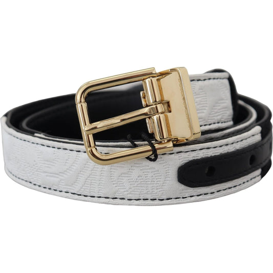 Dolce & Gabbana White Black Patchwork Gold Metal Buckle Belt Dolce & Gabbana